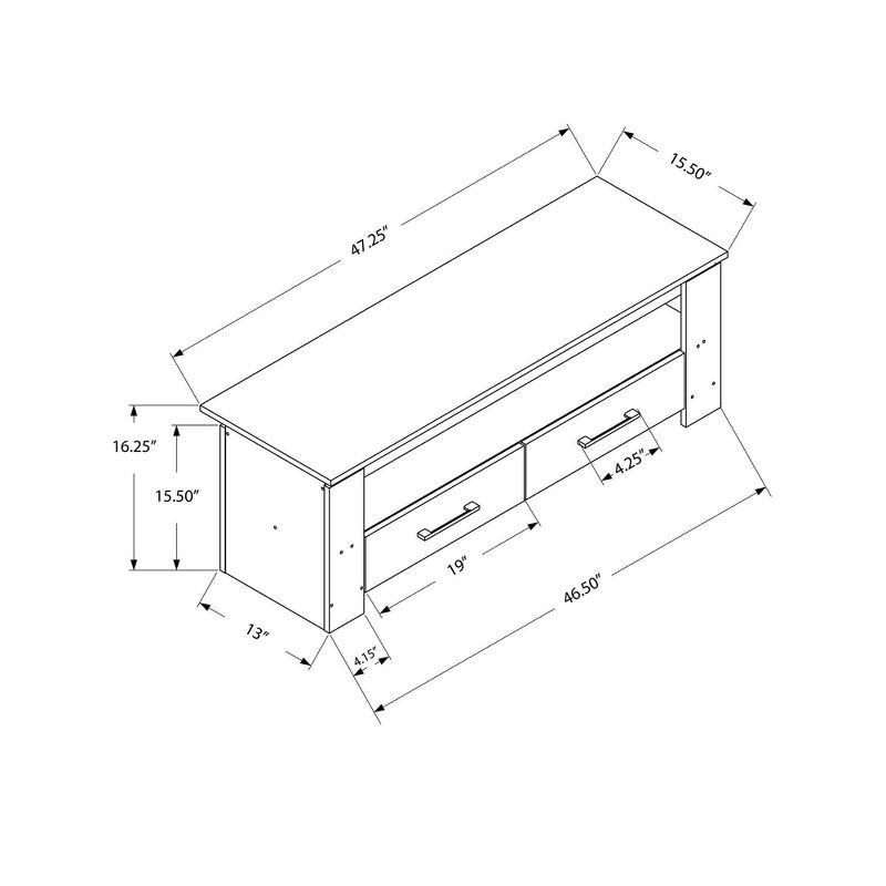 Sleek White 47" TV Stand with Open Shelf and Storage Drawers