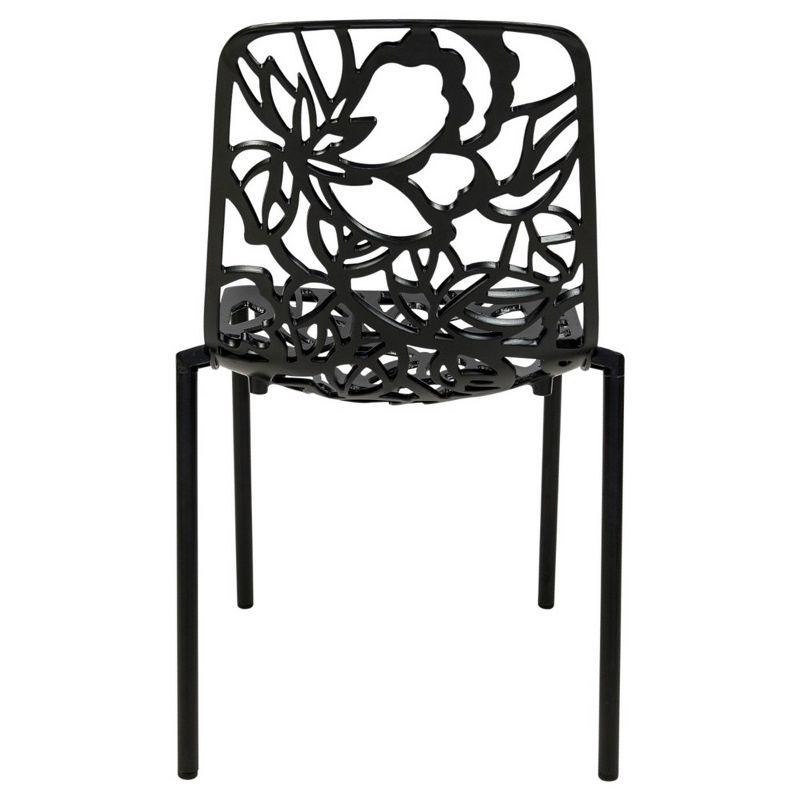 LeisureMod Devon Modern Aluminum Outdoor Stackable Dining Chair, Black