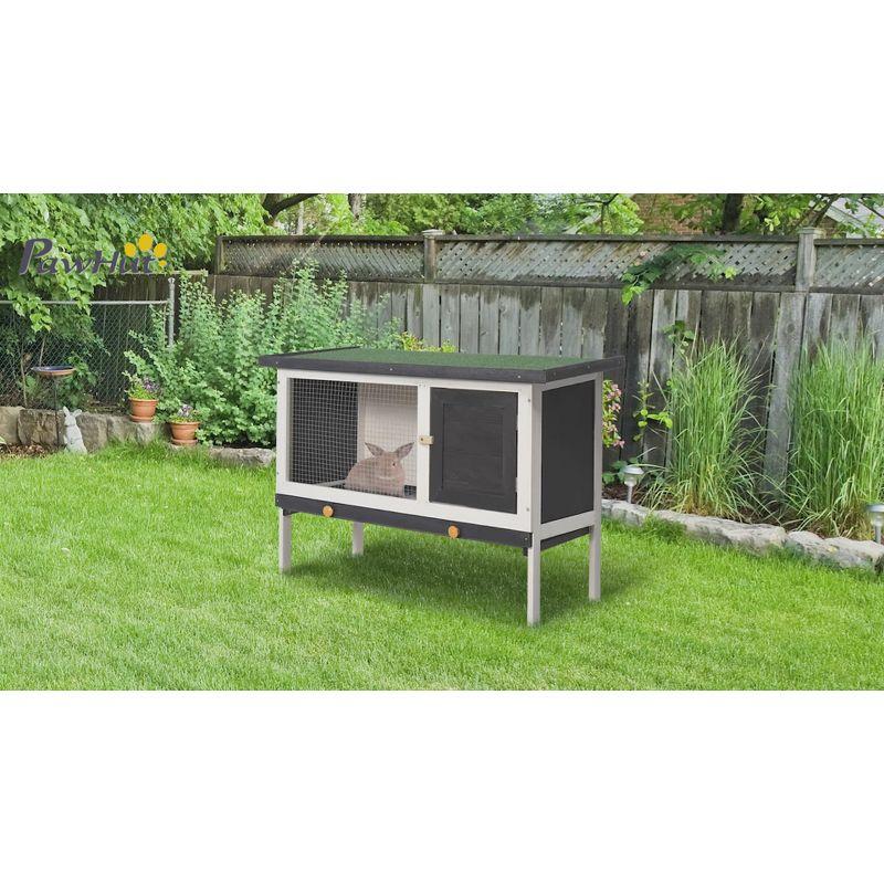 PawHut Wooden Rabbit Hutch, Bunny Cage, Guinea Pig House with Pull-Out Tray, and Openable Asphalt Roof for Indoor/Outdoor, Black