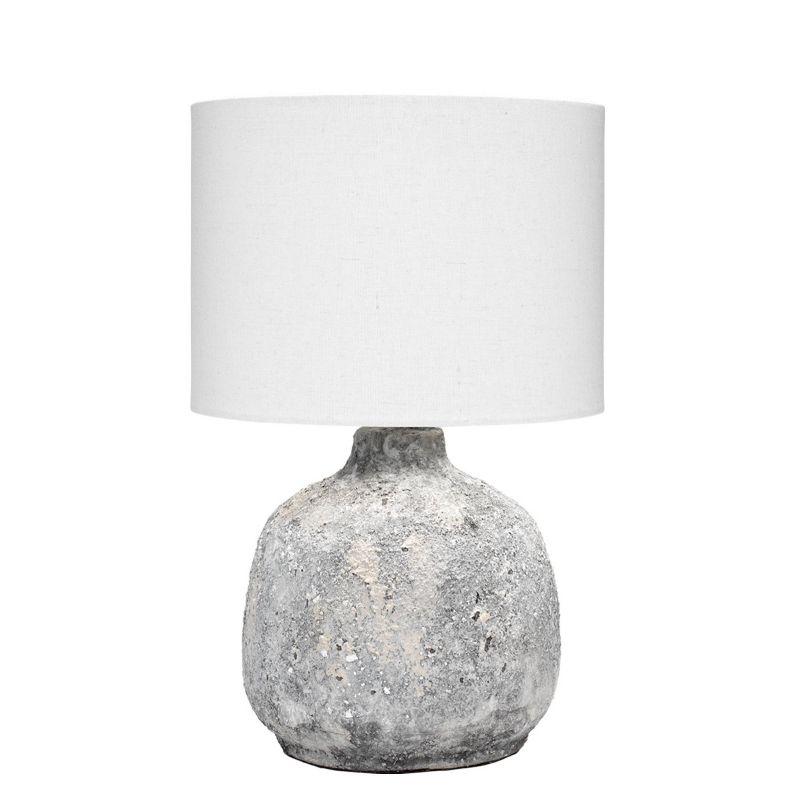 Gray and White Distressed Ceramic Table Lamp with Drum Shade