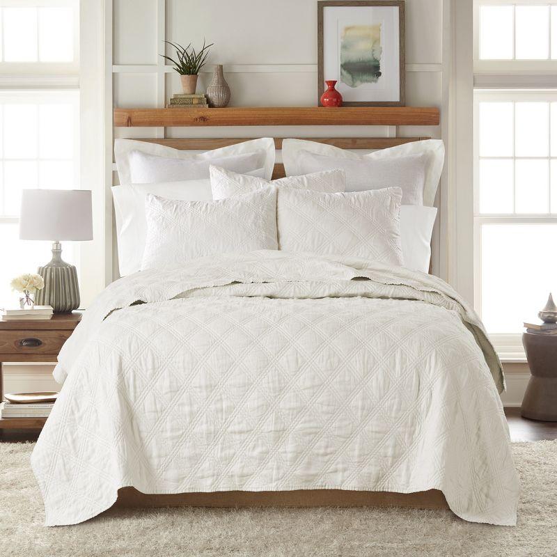 Cream Cotton Twin Quilt Set with Linen Front