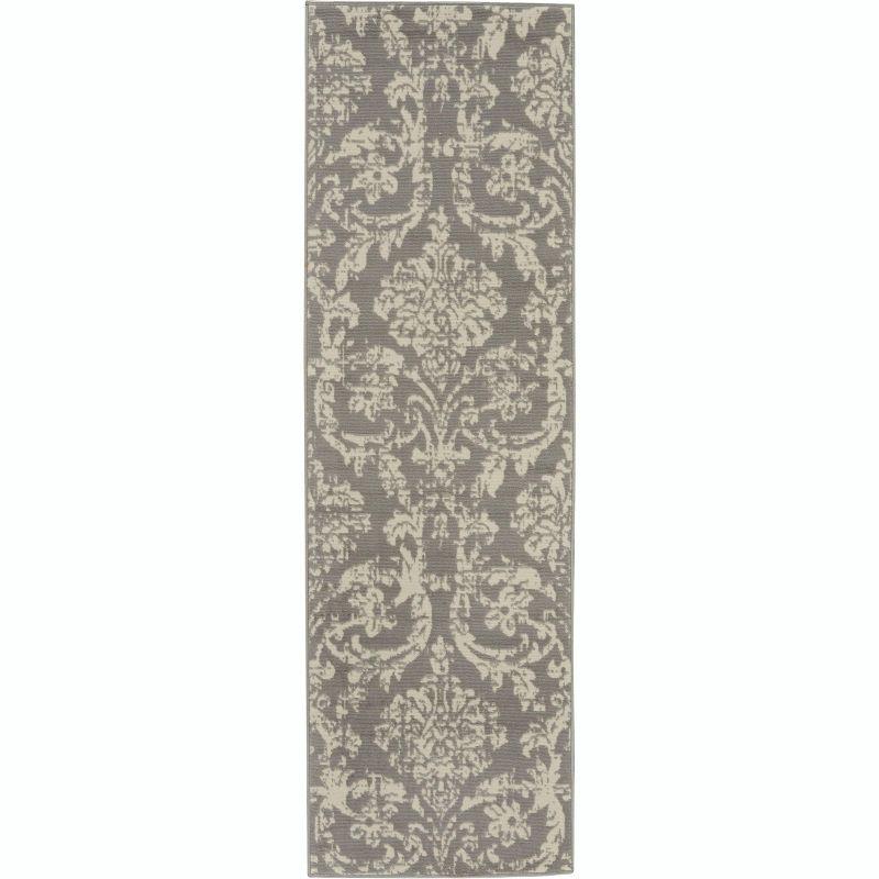 Nourison Jubilant 2'3" x 7'3" (7' Runner) Grey Area Rug Farmhouse Vintage Damask by Nourison