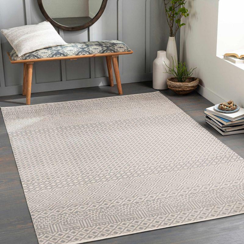 Gray and Light Gray Washable Polyester Area Rug 6'7" x 9'