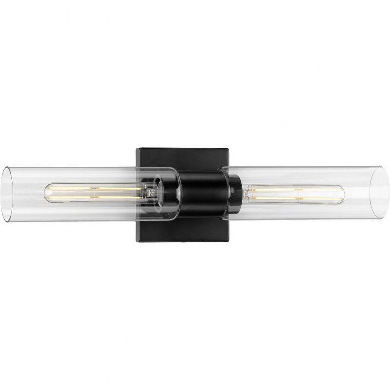 Progress Lighting Clarion 2-Light Bath Vanity Light, Steel, Matte Black, Glass Shade