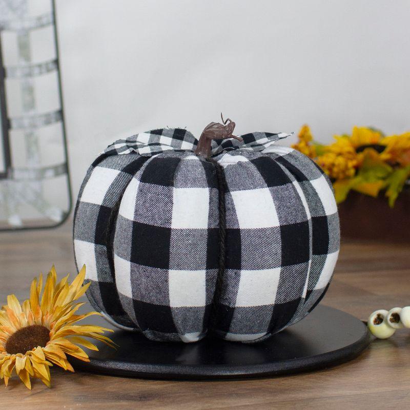 Northlight Seasonal 7" Black and White Buffalo Plaid Fall Harvest Tabletop Pumpkin