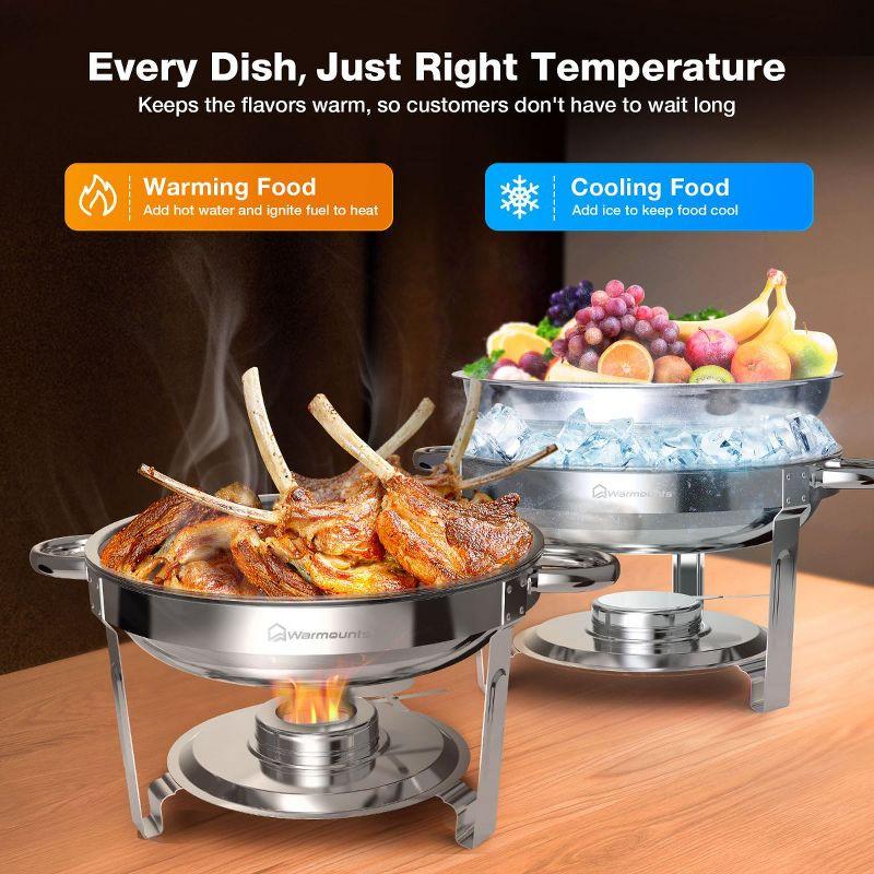 Warmounts 5QT  4-Pack Round Chafing Dish Buffet Set Food Warmer with Glass Lids & Holders