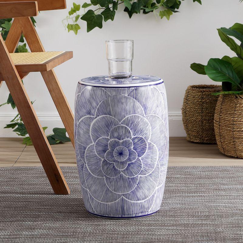 JONATHAN Y Camellia 17" Ceramic Drum Garden Stool, Blue