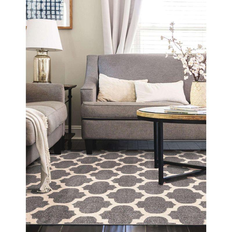 Elegant Dark Grey Trellis Rectangular Indoor Area Rug