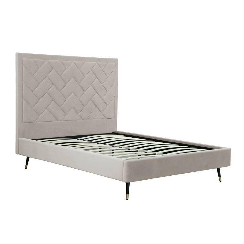 Manhattan Comfort Queen Crosby Modern Velvet Upholstered Bed Greige