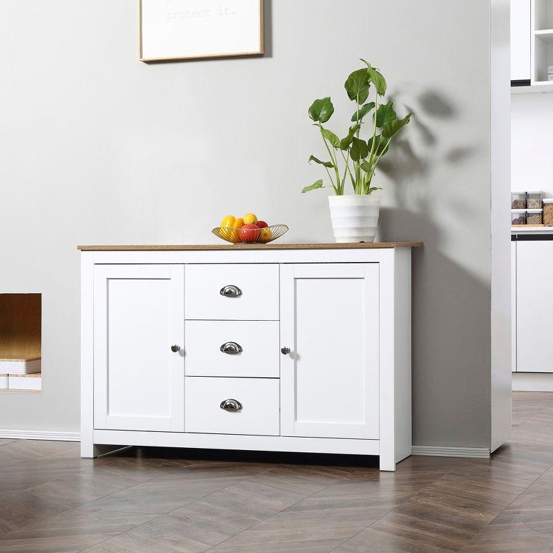 HOMCOM Kitchen Sideboard with Adjustable Shelves, Dining Buffet Cabinet with 3 Storage Drawers