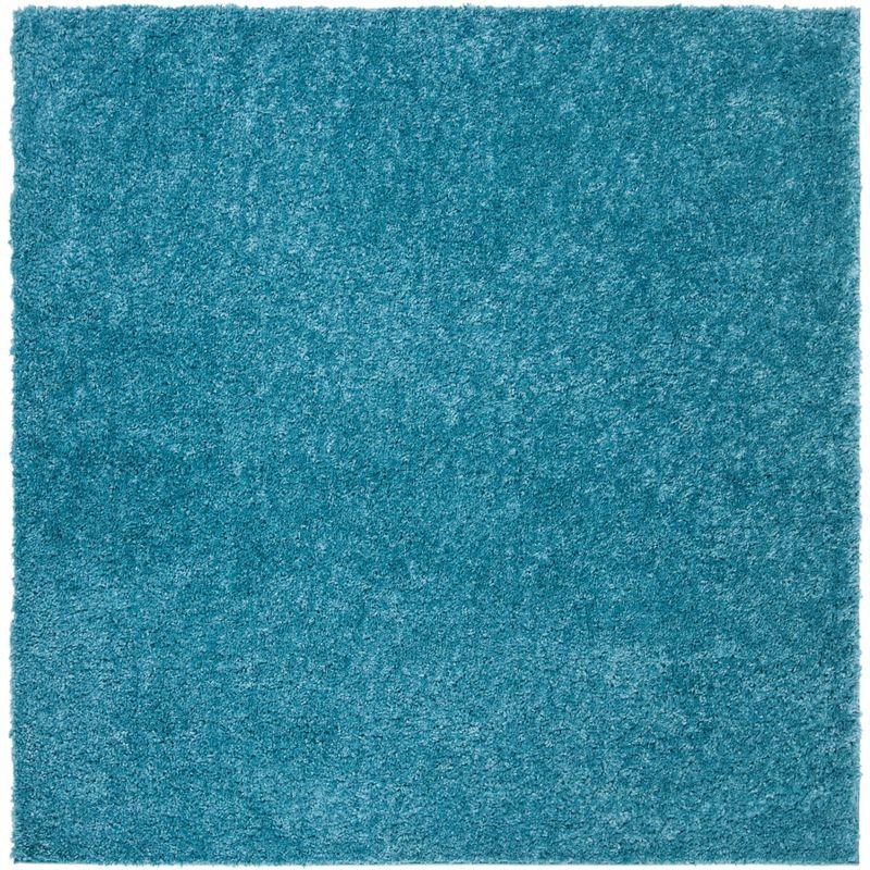 Turquoise Square Shag Area Rug with Plush Synthetic Fibers