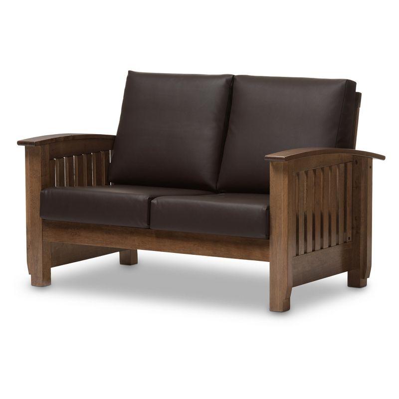 Charlotte Modern Classic Mission Style Faux Leather 2 Seater Loveseat Dark Brown/Walnut Brown - Baxton Studio