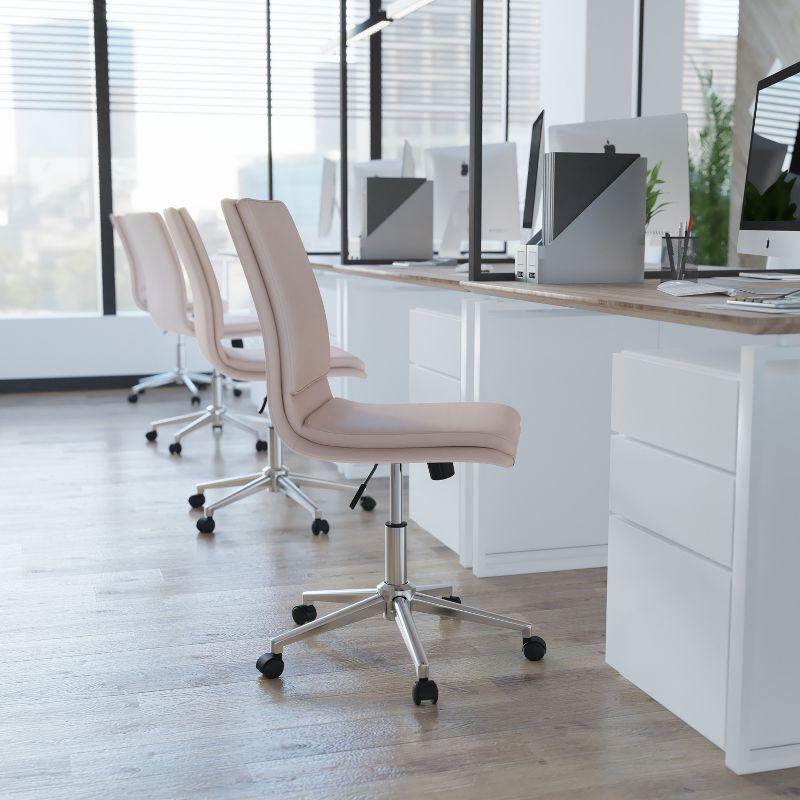 Ergonomic Taupe LeatherSoft Armless Task Chair with Metal Swivel Base