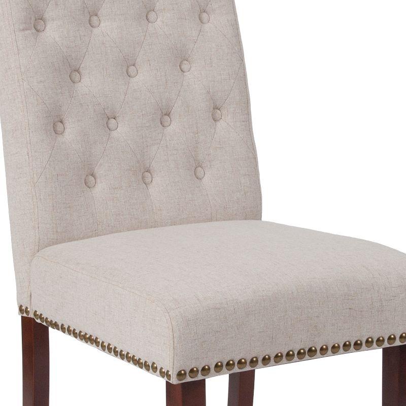 Beige Fabric and Walnut Wood Parsons Side Chair