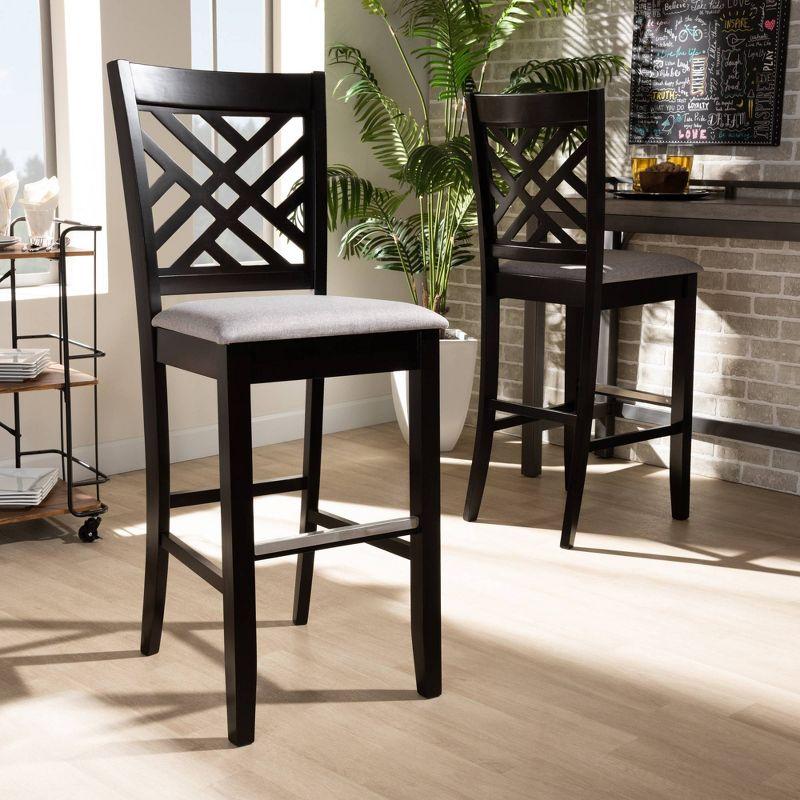 Espresso Brown and Grey Fabric Upholstered Barstool Set with Metal Accents