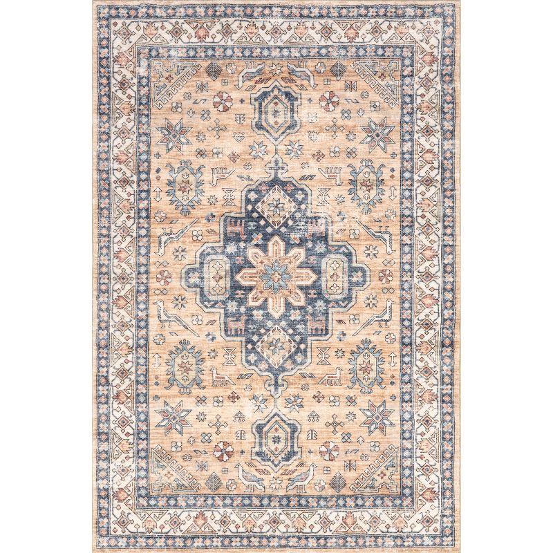 Nuloom Jordan Medallion 3x5 Machine Washable Accent Indoor Area Rug for Living Room Bedroom Dining Room Entryway Kitchen, Sand/Grey