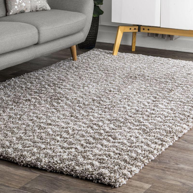 Nuloom Cuellar Striped 7x9 Shag Indoor Area Rug for Living Room Bedroom Dining Room Nursery, Dark Grey/Ivory
