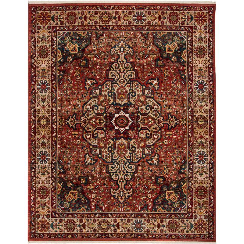 Red and Ivory 8' x 10' Synthetic Oriental Area Rug