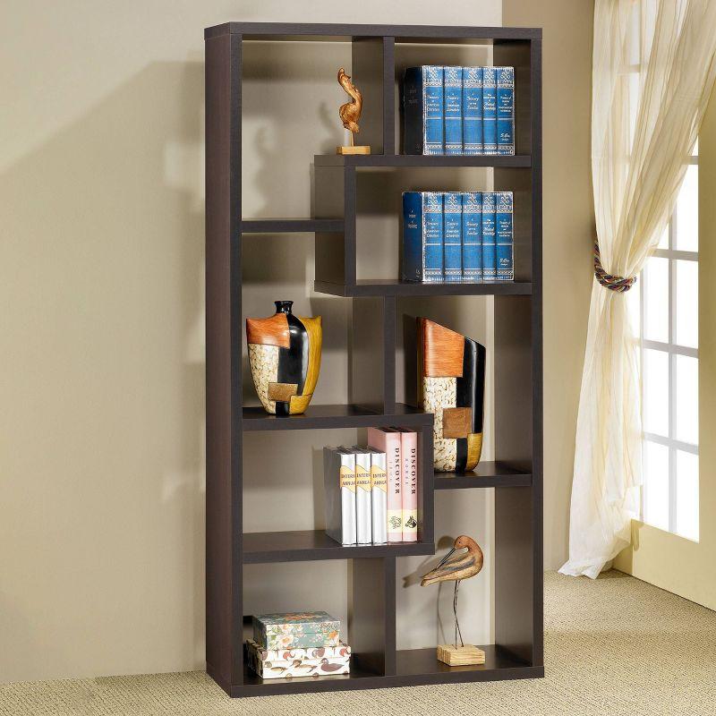 70.75" Theo 8 Shelf Bookcase Cappuccino - Coaster: Modern Laminated, Open Back, Fixed Shelves