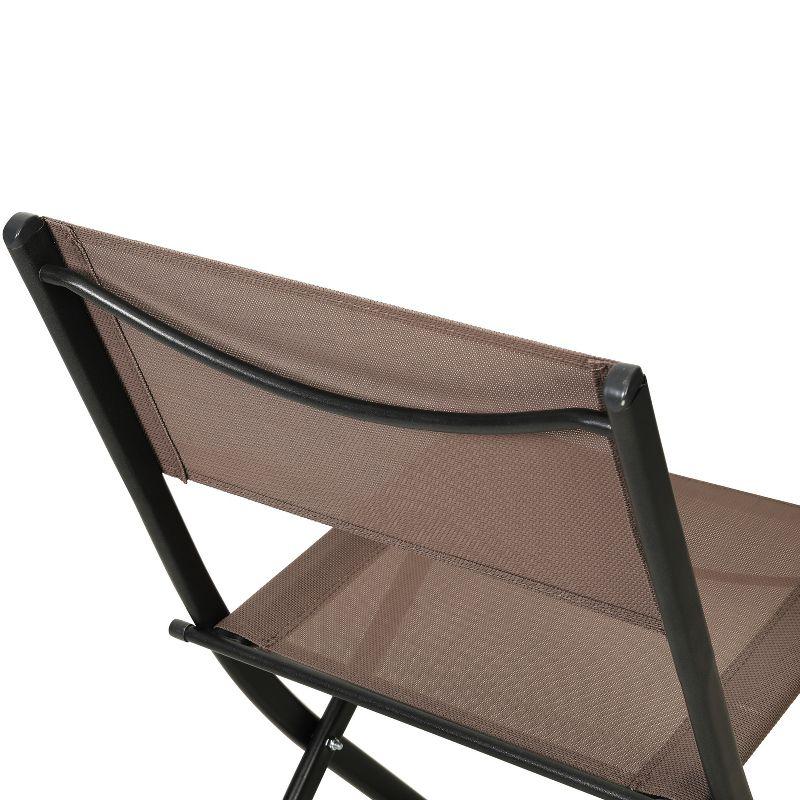 Emma and Oliver Set of 2 Folding Chairs for Indoor/Outdoor Use with Brown Flex Comfort Material and Black Steel Frames