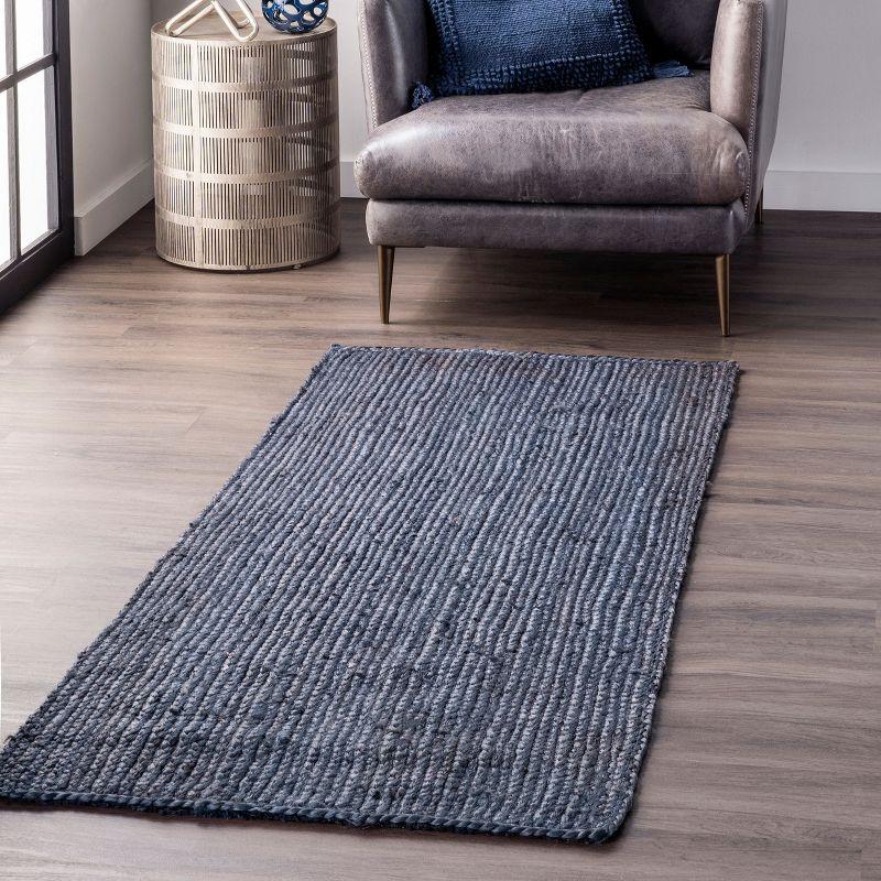 Nuloom 2x6 Rigo Jute Hand Woven Indoor Area Rug, Navy, Solid Farmhouse Design, Natural Fiber Bedroom, Living Room, Kitchen,
