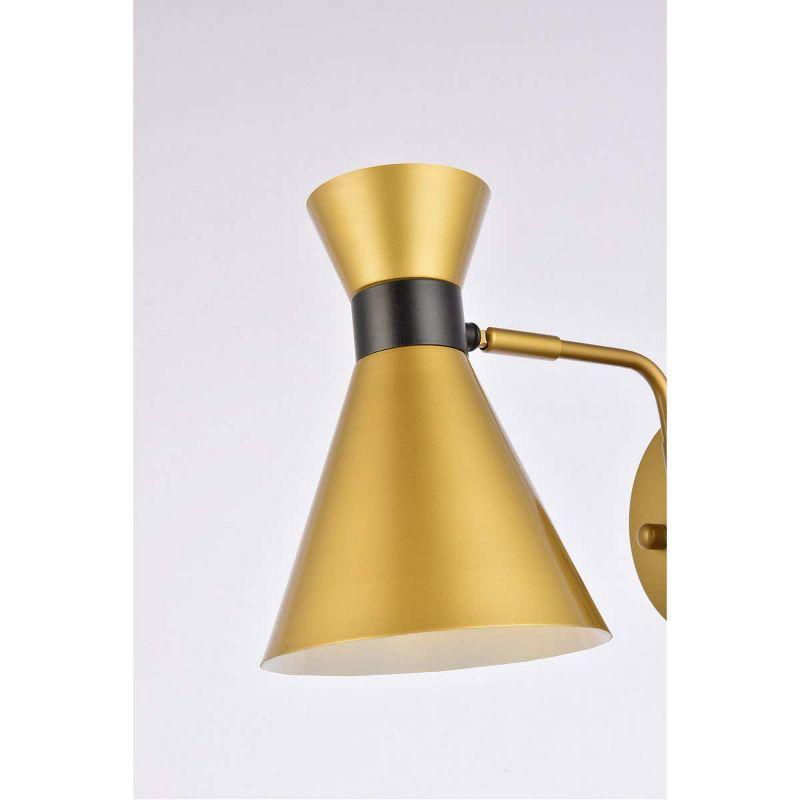 Brass and Black Iron Cone Wall Sconce with Dimmable Light