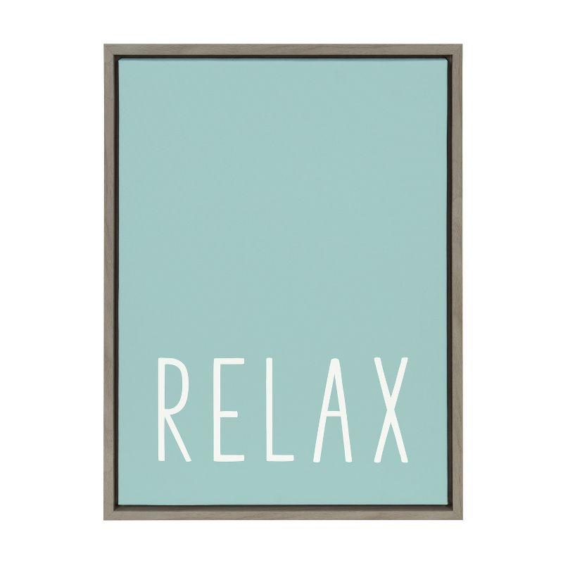 Kate and Laurel Sylvie Relax in Pale Teal Framed Canvas by Apricot and Birch, 18x24, Gray
