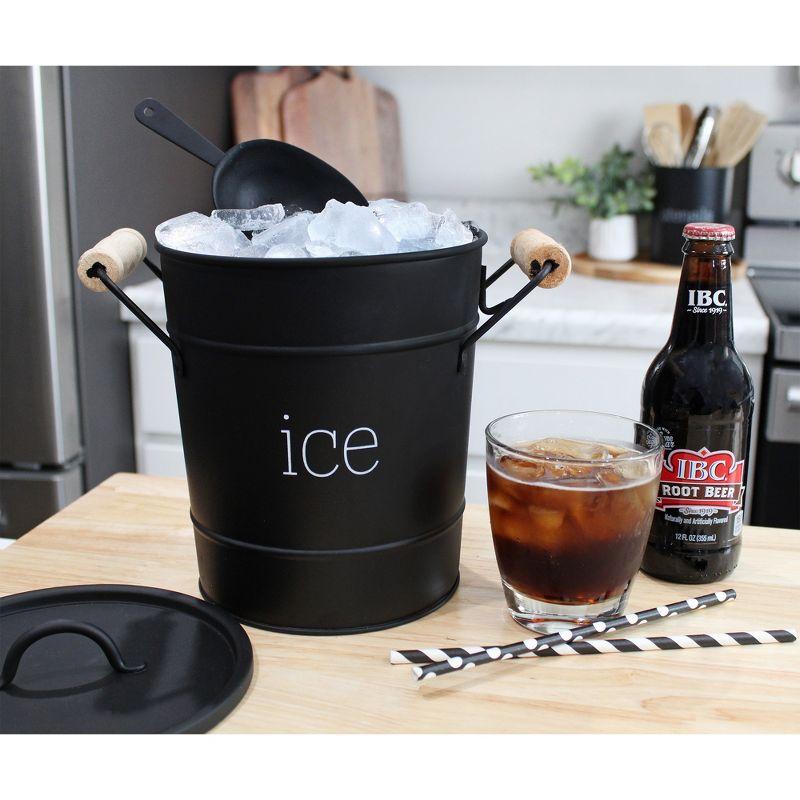 AuldHome Design Black Farmhouse Enamelware Ice Bucket; Retro Style Insulated Metal Ice Server