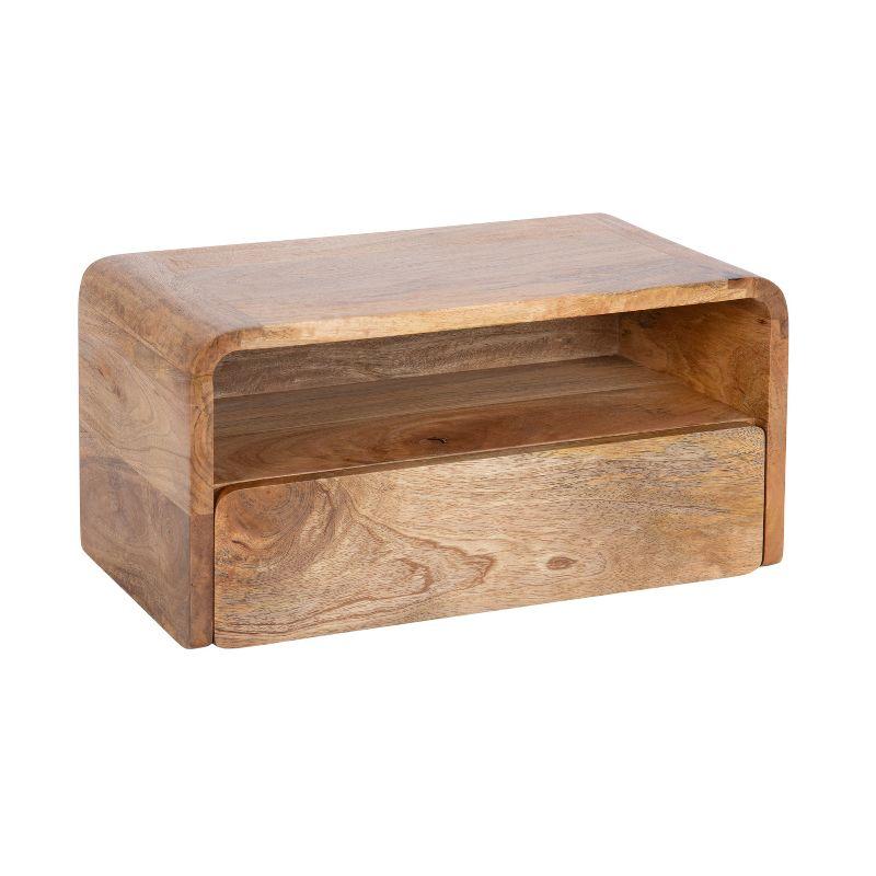 Natural Mango Wood Floating Side Table with Drawer