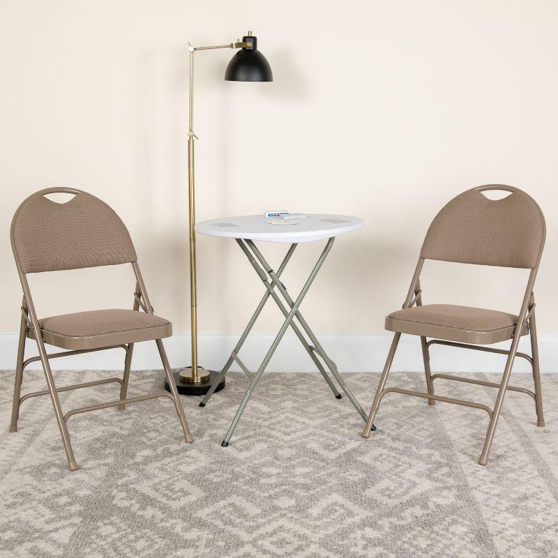 Flash Furniture 2 Pack HERCULES Series Ultra-Premium Triple Braced Beige Fabric Metal Folding Chair with Easy-Carry Handle