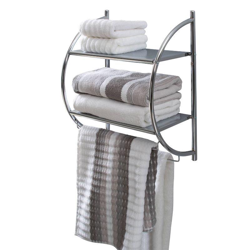 Chrome 2-Tier Wall Mounted Bathroom Shelf with Towel Bars