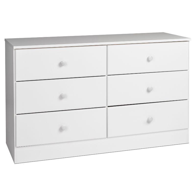 6 Drawers Astrid Dresser White - Prepac: Contemporary Style, Solid Wood Knobs, 47.25" Wide