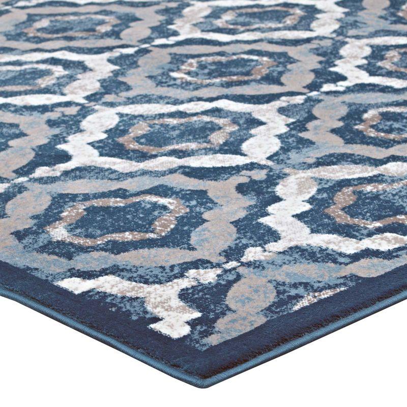 Kalinda Beige & Moroccan Blue Trellis 5x8 Synthetic Area Rug