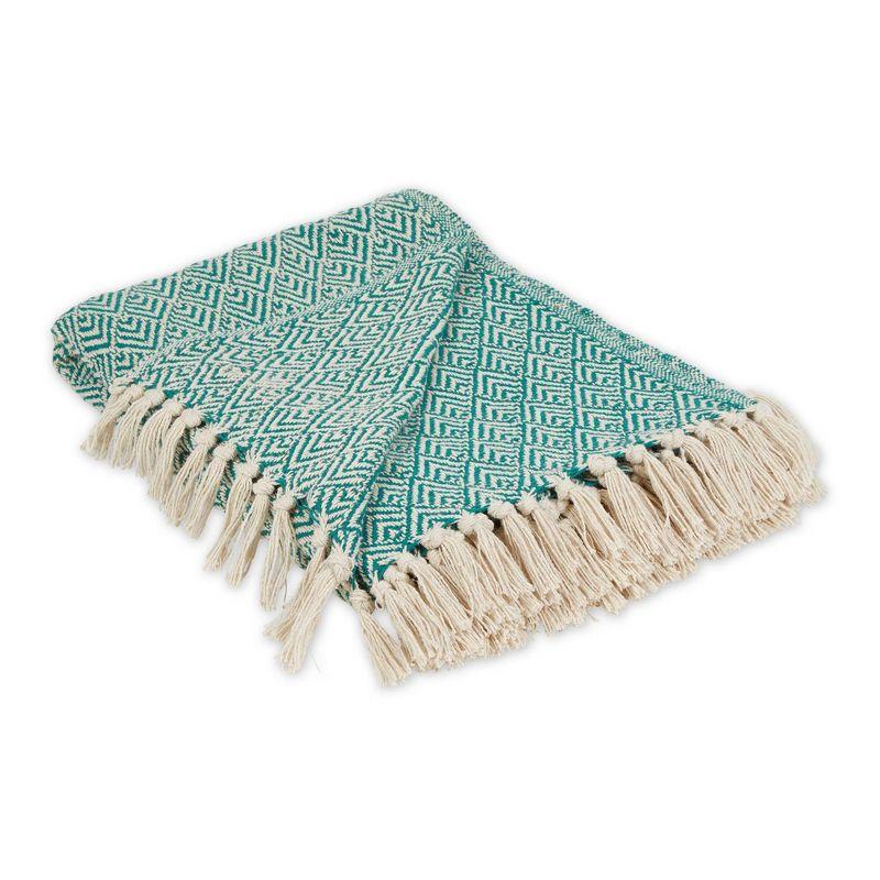 Aqua Diamond Cotton Throw Blanket 50"x60" with Fringe Detail