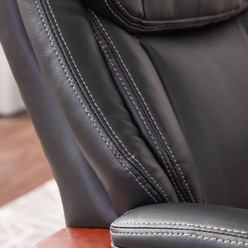 La-Z-Boy La-Z-Boy Bellamy Executive Office Chair with Memory Foam Cushions, Real Wood Arms and Swivel Base, Waterfall Seat Edge, Faux Bonded Leather