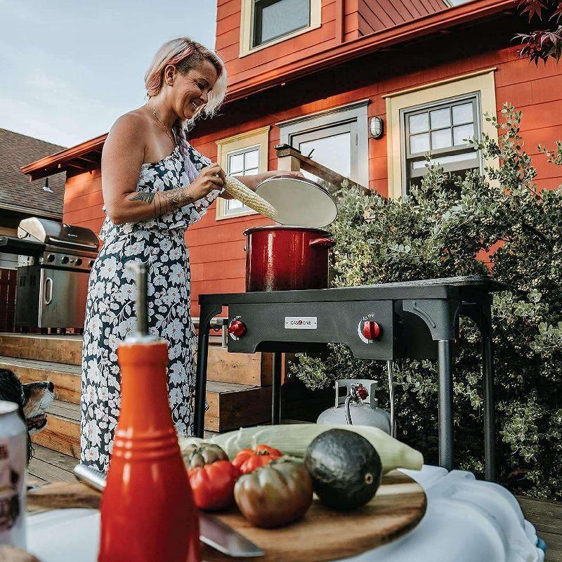 GasOne Propane Two Burner Camp Stove Outdoor High Pressure Propane 2 Burner Adjustable PSI Regulator and 4ft Steel Braided Hose With Removable Legs