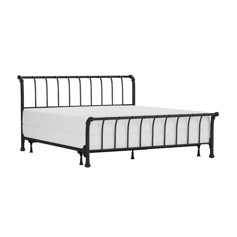 Janis Black Metal King Sleigh Bed Frame with Headboard