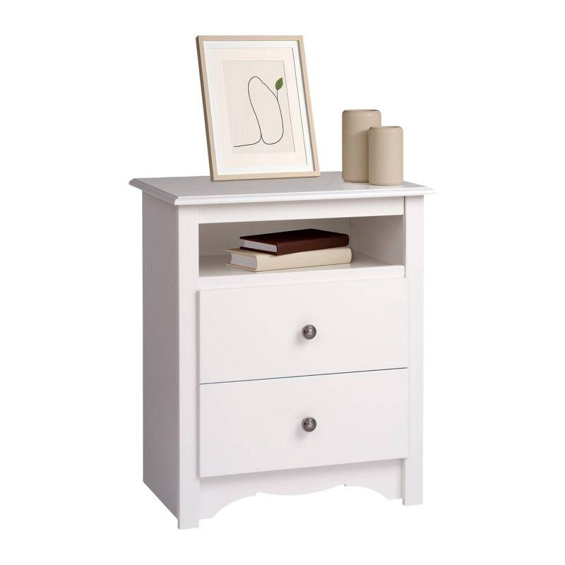 Prepac Tall 2 Drawer Nightstand with Open Shelf White: Laminated, Metal Glides, CARB Certified, 5 Year Warranty