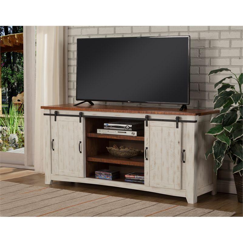 Taos 65" Solid Wood TV Stand Antique White and Honey Finish - Martin Svensson Home