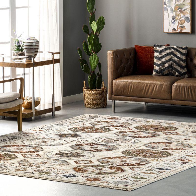 Beige 5x8 Synthetic Stain-Resistant Area Rug