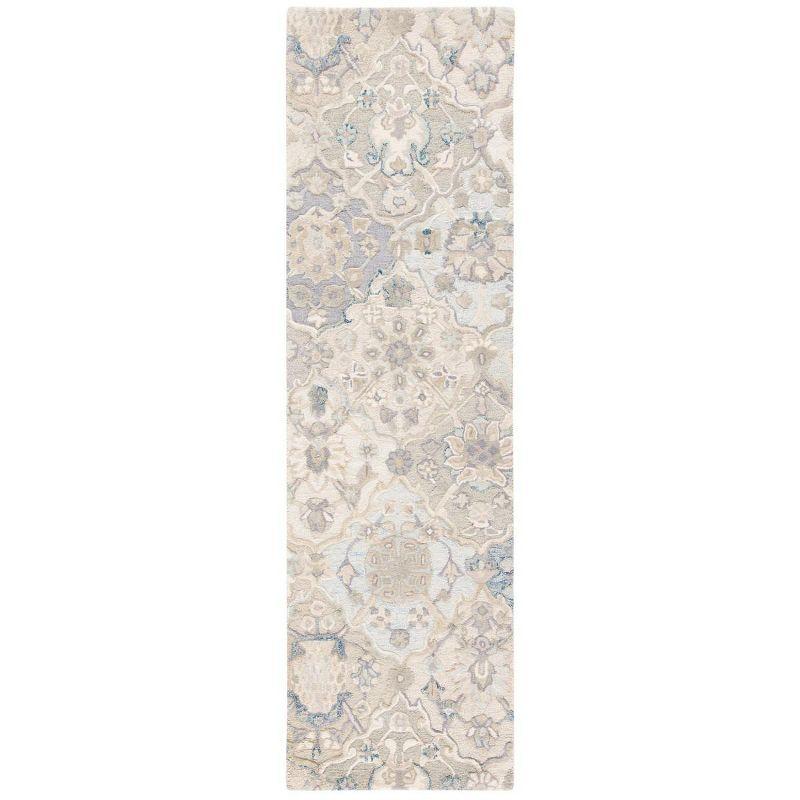 Charmaine Traditional Grey/Blue Wool Runner Rug, 2'3" x 8'