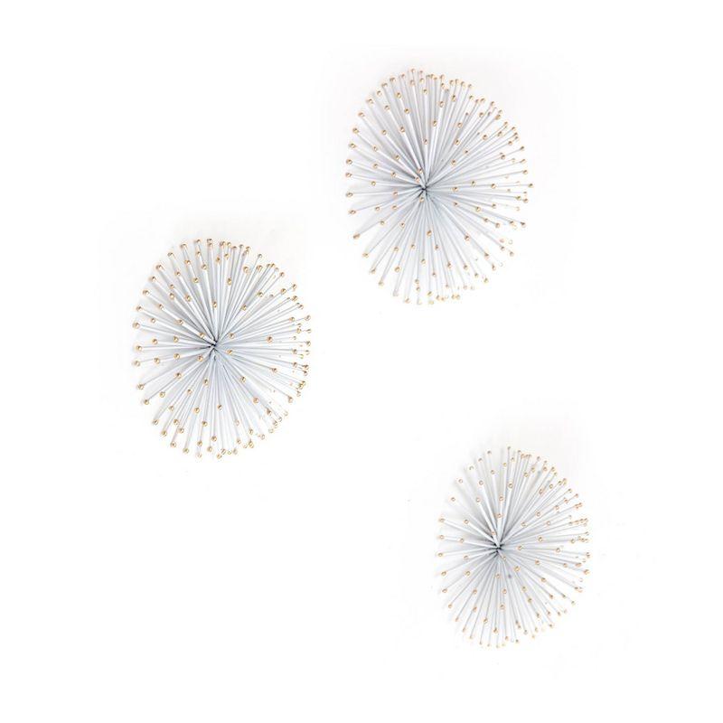 Brewster (Set of 3) Dande White Starburst Metal Wall Arts: Iron Sculptures, Modern Décor