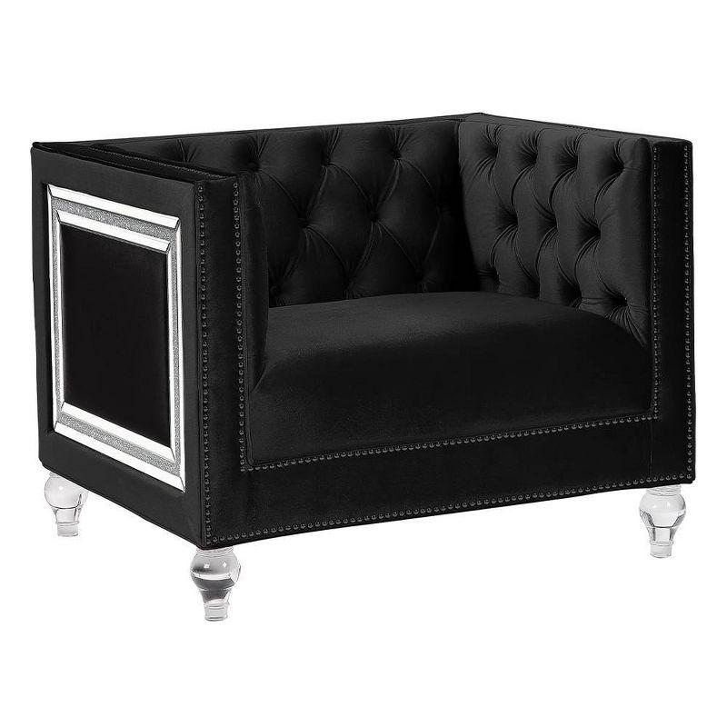 Black Velvet Tufted Recliner with Wood Frame