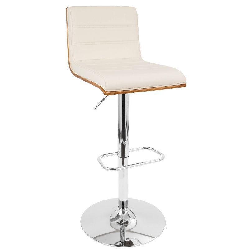 Set of 2 Vasari Adjustable Walnut Wood Barstools Cream - LumiSource: Padded Seat, Chrome Base, Swivel Function