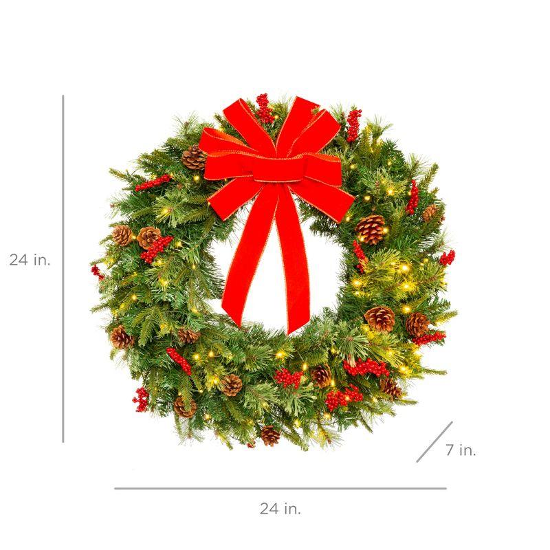 Best Choice Products Pre-Lit Battery Powered Christmas Wreath Decoration w/ PVC Tips, Ribbons