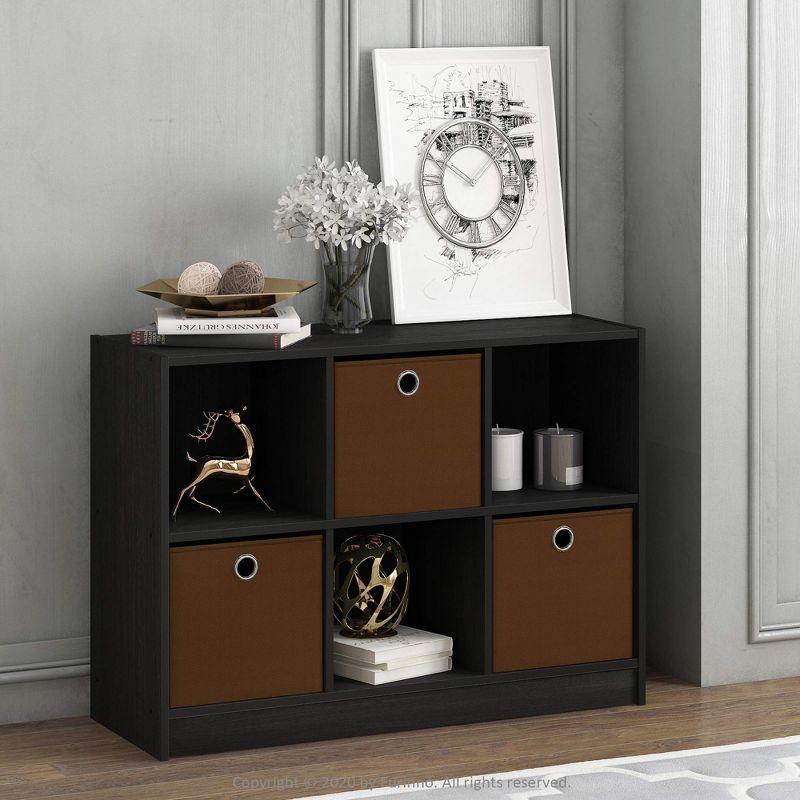 Espresso Brown Wood 34" Bookcase Storage with Bins