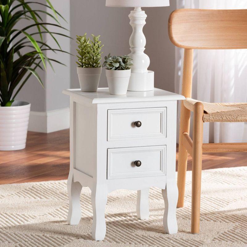 Caelan Wood 2 Drawer Nightstand White - Baxton Studio: Traditional Style, MDF Frame, No Assembly Required