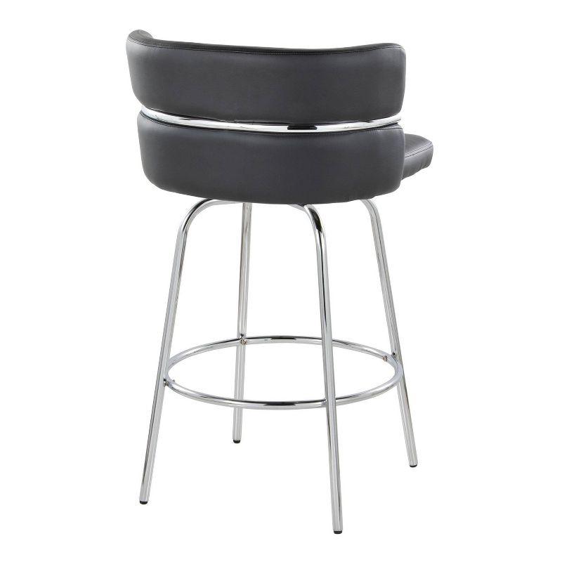 LumiSource Set of 2 Cinch-Claire Counter Height Barstools Chrome/Black: Swivel, Upholstered Velvet, Footrest