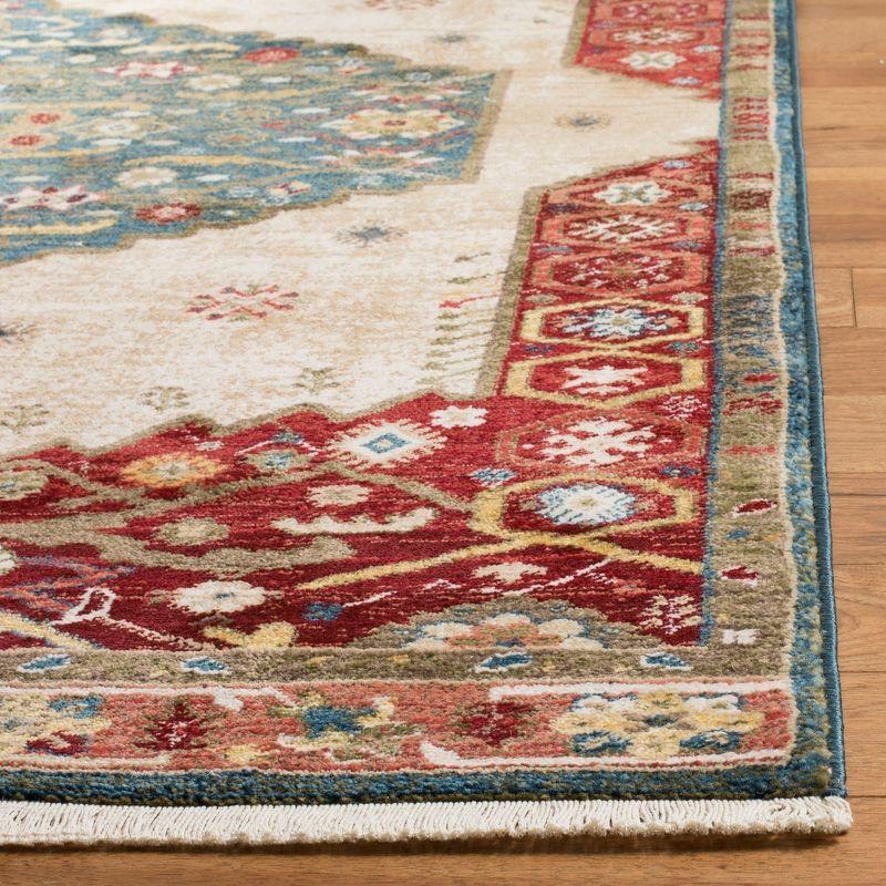 Elegant Blue and Red Synthetic Rectangular Area Rug, 3'3" X 4'10"