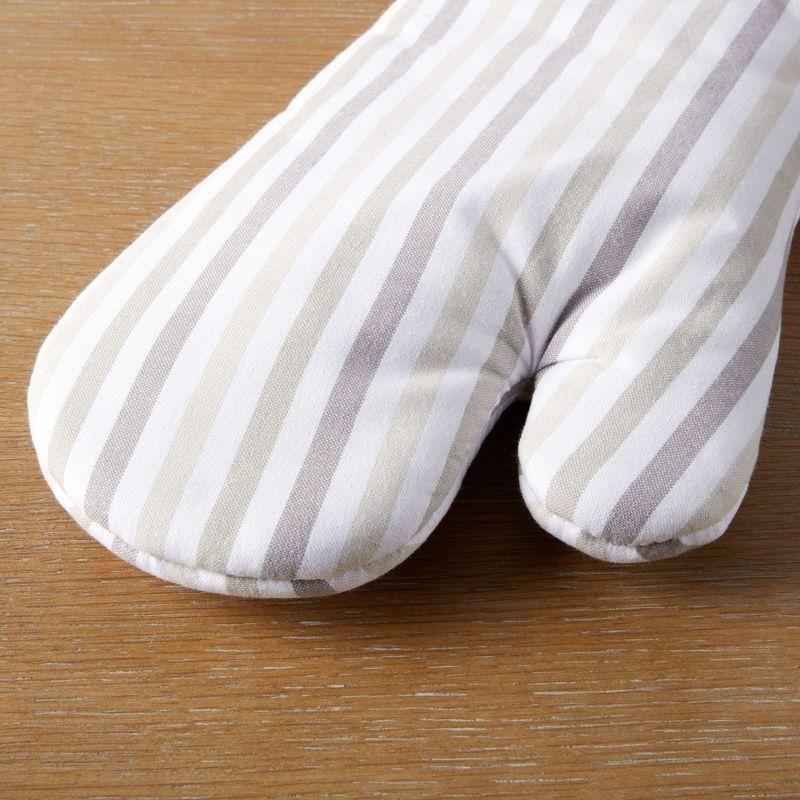 Beige and Brown Striped Cotton Oven Mitt Set, 2-Pack